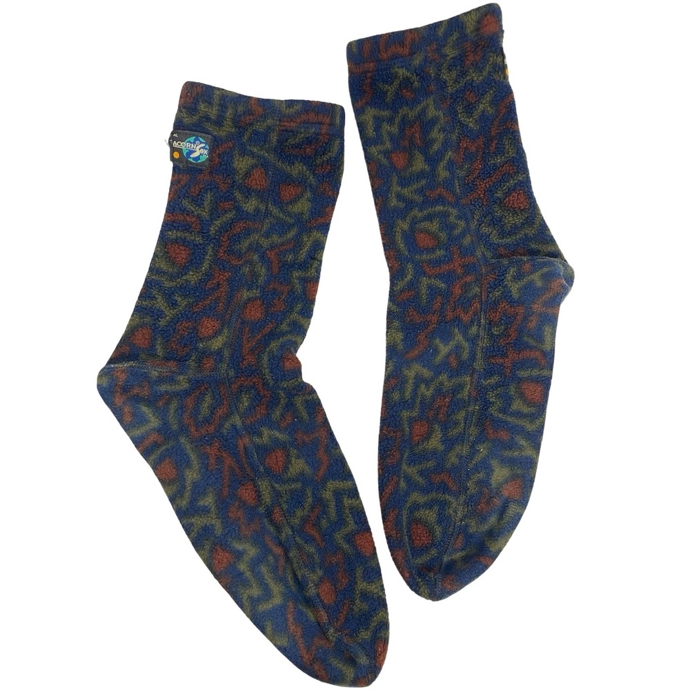 Vintage Acorn Fleece Sox Slipper Unisex XL Blue Abstract Geometric Warm Gorpcore